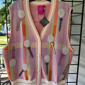 QUEEN OF SPARKLES Pink and White Knit Cardigan